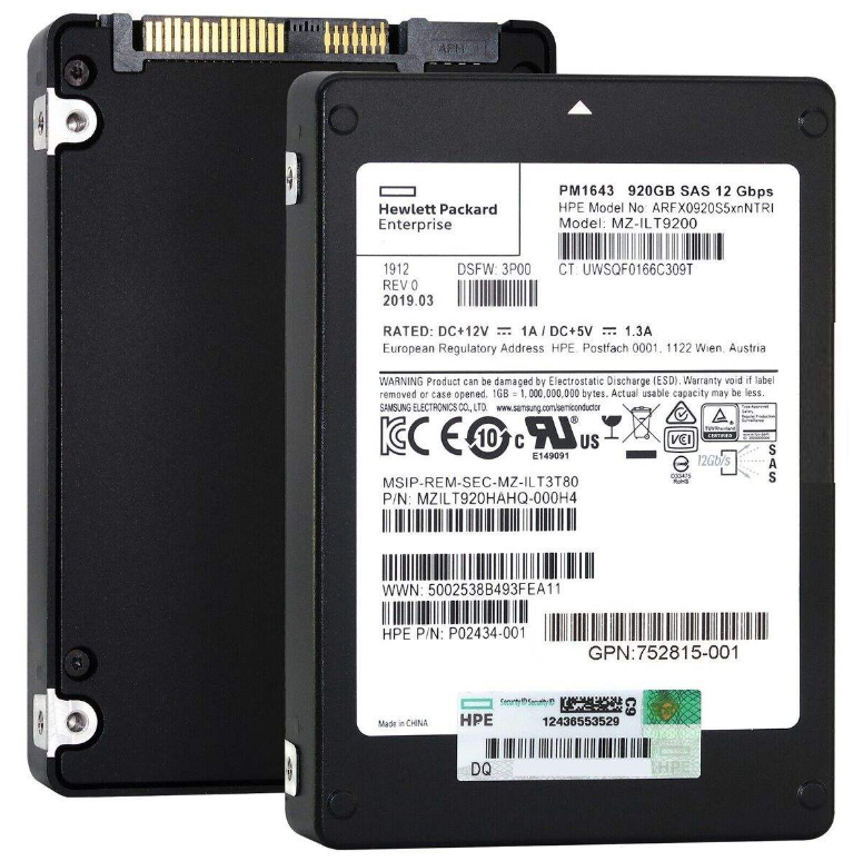 P02435- 007 PM1643 920GB 2.5 12Gb/s SAS SSD MZ-ILT9200 Solid State Drive P02435-007 874248-001 MZILT920HAHQ-00AH9 Ssd
