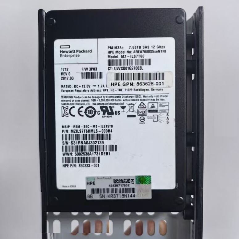 H-P-E PM1633A 7.68TB SAS 12G RI SFF SC DS SSD Read Intensive 2.5in Solid State Drive 850333-003 for 3PAR 8000