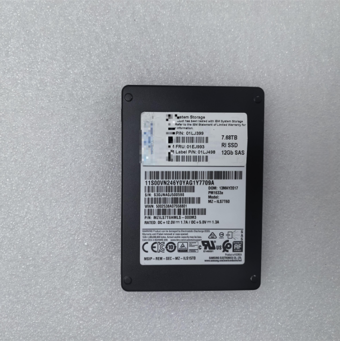Original 7.68TB enterprise grade hard drive model 01LJ399 with original tray bracket 01EJ993