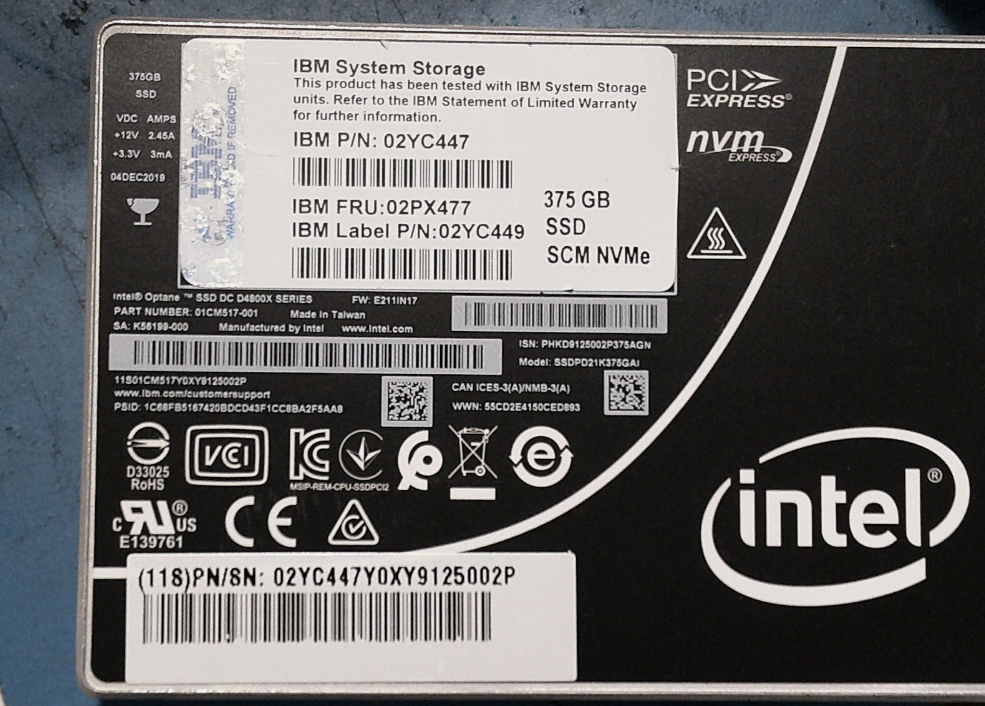 01CM517 02YC447 375GB NVMe SSD U.2 Interface for IBM FlashSystem 5200 5100 Series 02PX477